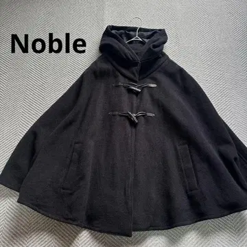 새상품급 Noble 노블 판초 케이프 코트 울 90% 후드 블랙 F
