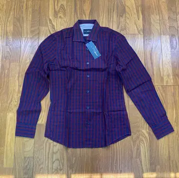 빨간색과 파랑색 체크 무늬 긴팔 셔츠 S