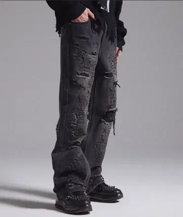 GRANCY 하이 데미지 스트레이트 데님 팬츠