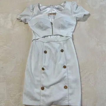 JEWELS 화이트 더블 버튼 미니 드레스