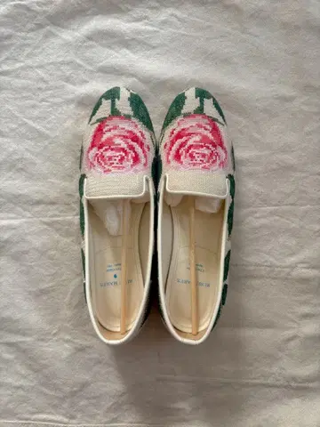 BEAMS ruru mary's 플랫슈즈 로즈 자수 화이트