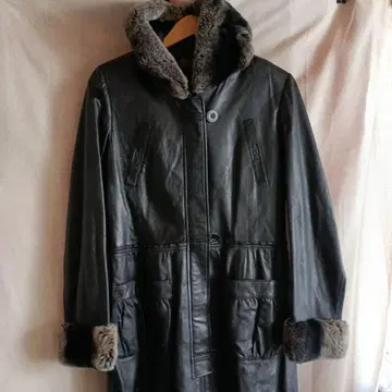 가죽 코트 퍼 포함 블랙 여성용