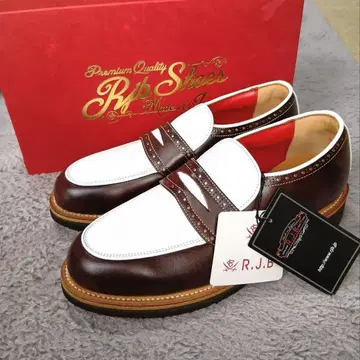 미사용 R.J.B 플랫 헤드 천연 가죽 로퍼 로카빌리 바이컬러