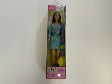 바비 스타일 파란색 꽃무늬 드레스 인형