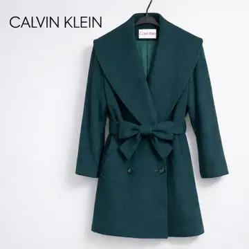 Calvin Klein 캘빈클라인 벨트 포함 울 롱 코트 다크 그린
