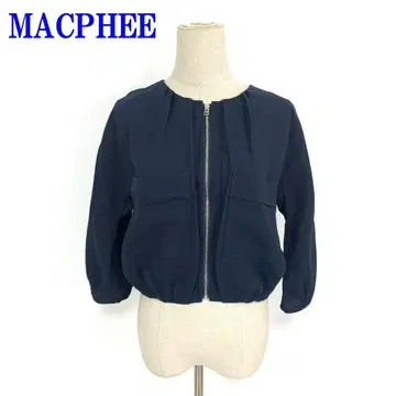맥피 7부 소매 노카라 자켓 네이비 컬러 린넨 텐셀 38 C4100