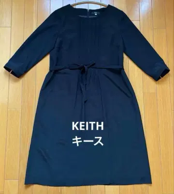 KEITH 7부 소매 원피스 짙은 네이비 허리 리본 M