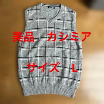 베스트 캐시미어 체크 무늬 슬리브리스 베스트 그레이