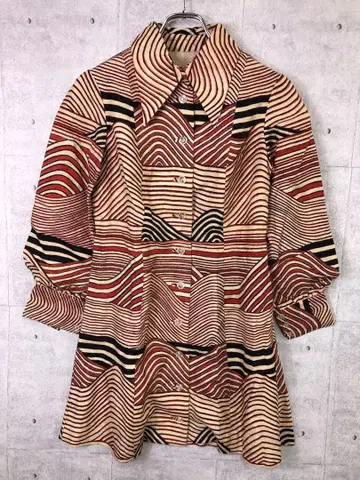 레트로 사이키델릭 구제 의류 뾰족 옷깃 기하학 패턴 튜닉 원피스