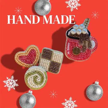 핸드메이드 비즈 자수 브로치 세트 쿠키 & 마쉬멜로우 코코아