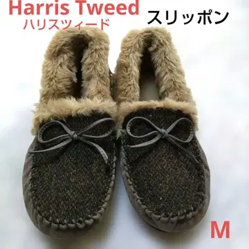 해리스 트위드 복슬복슬 퍼 장식 슬립온 M 사이즈 여성용 겨울 신발