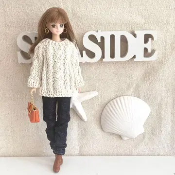 제니 인형 의류 4세트 핸드메이드 27cm 미색 케이블 짜임 스웨터