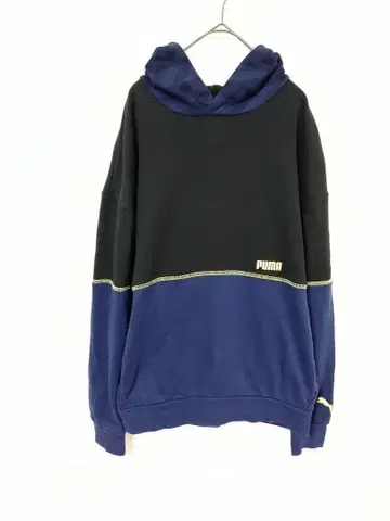 푸마 새상품급 후디 남성용 L 바이컬러 블랙 네이비 자수 로고 면