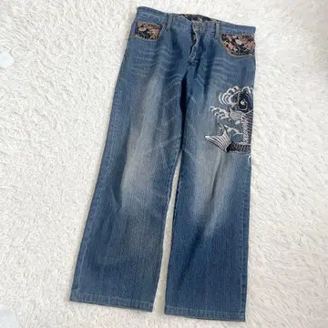 memory special 데님 배기 팬츠 일본풍 잉어 허리 88 빅