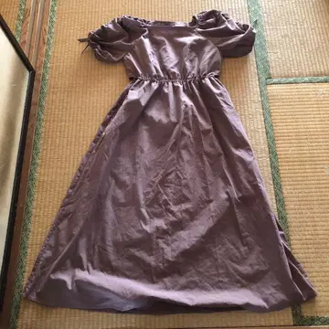 연보라 퍼프 슬리브 롱 원피스