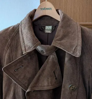 컨디션 최상 더블 브레스트 가죽 코트 스웨이드 센터 벤트 턱 스트랩