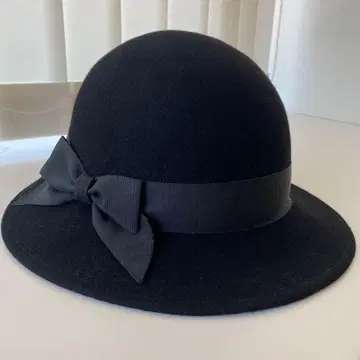 울 펠트 블랙 볼러 모자 리본 포함