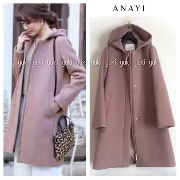 ANAYI 더블 비버 후드 코트 38 더스티 핑크