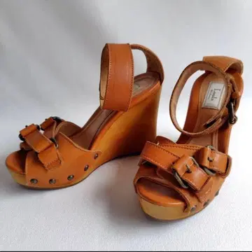 일본제 36 약 23.0cm Laula 라우라 가죽 샌들 브라운 갈색