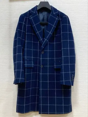 SIMPLICITE 윈도 페인 체크 체스터 코트 46 네이비