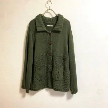 St.PINASSE 올리브 그린 [ 3L ] 니트 가디건 깊은 그린 컬러