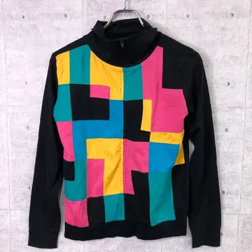 A/T 구제 의류 패치워크 크레이지 컬러 하이넥 지퍼 자켓