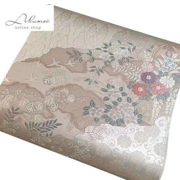 LULU4 후쿠로 오비 꽃 새 베이지 은 더스티 핑크