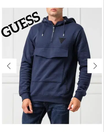 GUESS (게스) 지퍼 후드티 로고 M 사이즈 네이비 면 100%