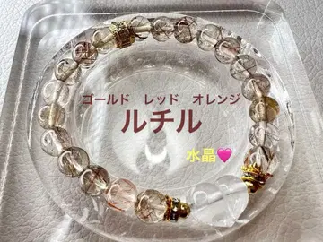 루틸 골드, 오렌지~빨간색 하트 수정 팔찌