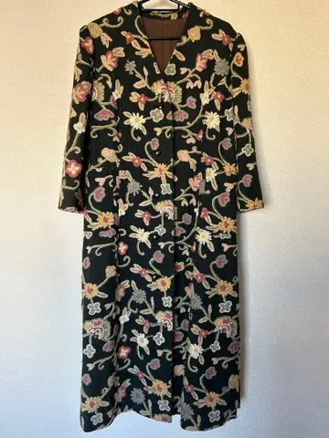 자수 노카라 코트 꽃무늬 7부 소매