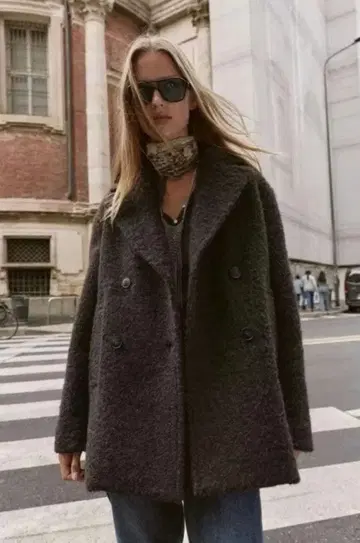 [ ZARA ] 부클레 더블 브레스트 미디 기장 코트