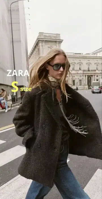[ ZARA ] 부클레 더블 브레스트 미디 기장 코트