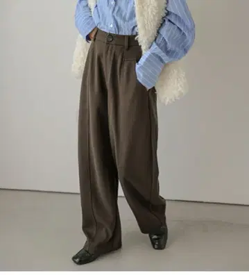 커브 팬츠 와이드 팬츠 하이웨스트 하의 브라운