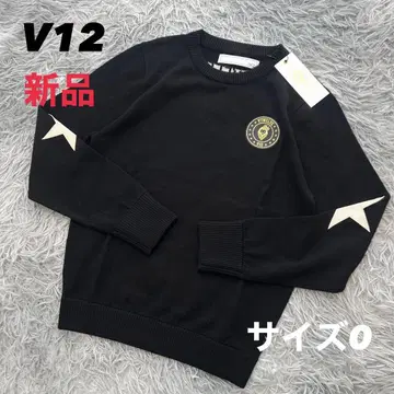 새상품 V12 니트 스웨터 울 모 블랙 별 패턴 사이즈 0