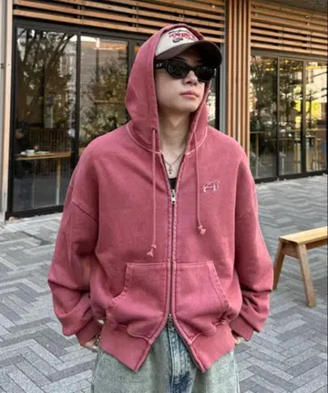 미사용 새상품 ADAMSTE 더블 지퍼 숏 후디 RED