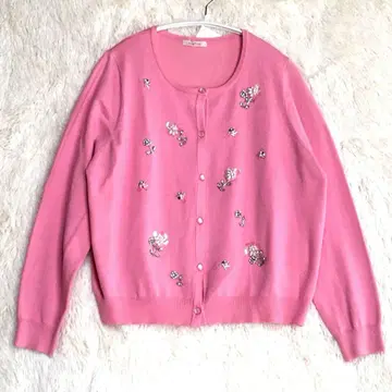 [컨디션 최상] 로즈 티아라 비쥬 자수 가디건 핑크 46 빅 사이즈