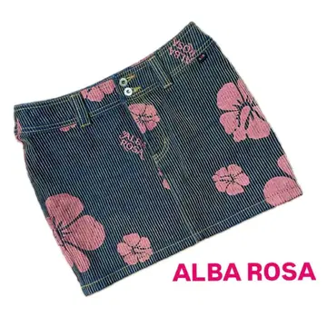 희귀! 초레어! ALBA ROSA 꽃무늬 스트라이프 데님 미니 스커트
