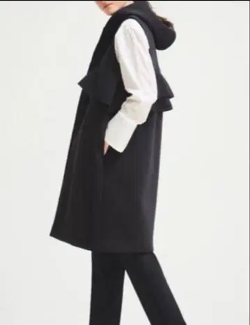 Yori 요리 본딩 롱 조끼 롱 베스트 블랙 백 프릴 코트