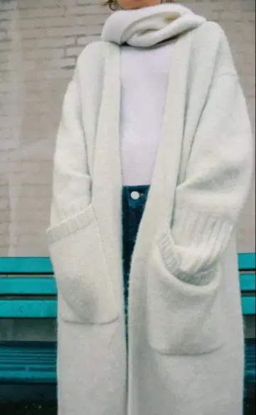 [택 포함 새상품] ZARA 자라 롱 가디건 긴팔 알파카 혼방 민트색