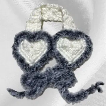 핸드메이드 하트형 퍼 귀도리 니트 크로 셰 뜨개질 털실
