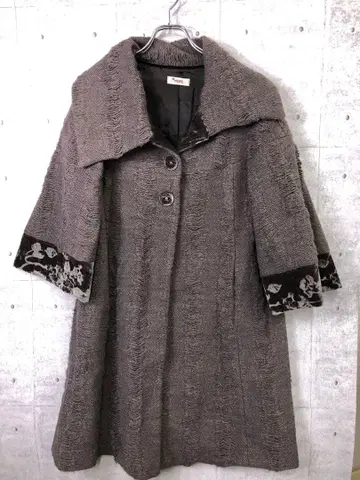 IMPATTC 이탈리아제 구제 의류 보태니컬 무늬 절개 빅 칼라 코트