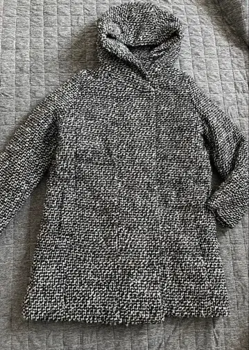 GU 후드 부착 트위드 롱 코트