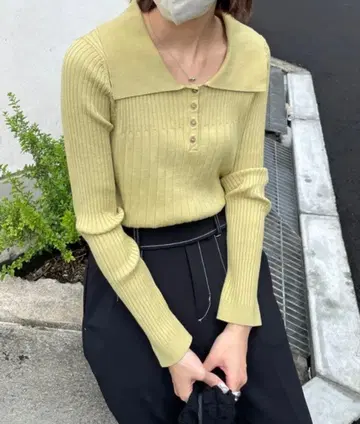 CAPRICIEUX LE'MAGE 리브 폴로 스웨터 올리브 그린