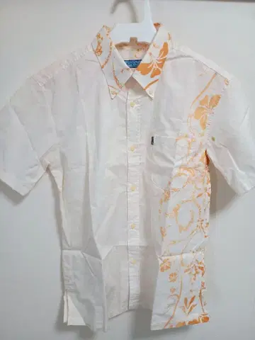 상큼한 오렌지! MAJUN 카리유시 아로하 셔츠 L 화이트/오렌지