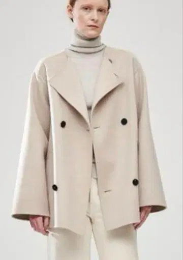 울 더블 페이스 숏 노카라 트렌치코트