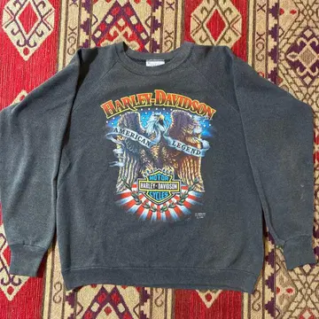 90s 3D Harley-Davidson 래글런 맨투맨