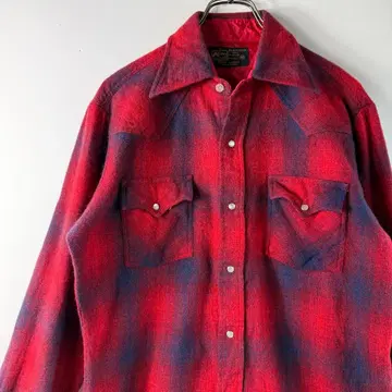 70-80s 옴브레 체크 울 셔츠 Kmart 웨스턴 셔츠