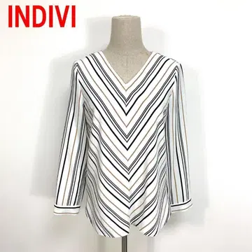 A5783 인디비 긴팔 블라우스 상의 V넥 스트라이프 화이트 38