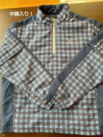 체크 무늬 하프 지퍼 점퍼