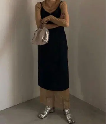 [ Ameri ] DENIM SHEER LAYERED DRESS